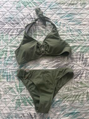 Olive Green Halter Bikini Set